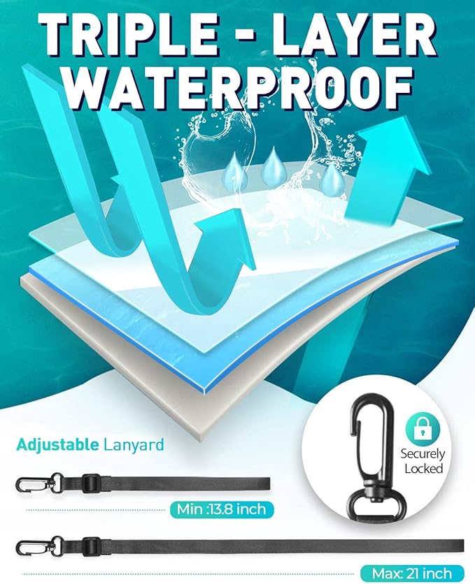 Hiearcool Waterproof Phone Pouch, Water Proof Phone Case for iPhone, Waterproof Cell Phone Dry Bag for Cruise Travel Vacation Essentials Large Waterproof Phone Holder 4 Pack-Black&Clear