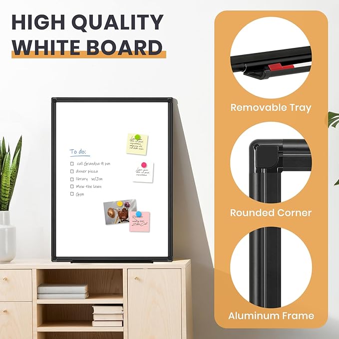 Double Sided Magnetic White Board, 24"x18" Dry Erase Whiteboard for Wall with Aluminum Frame Presentation Board for School, Office and Home
