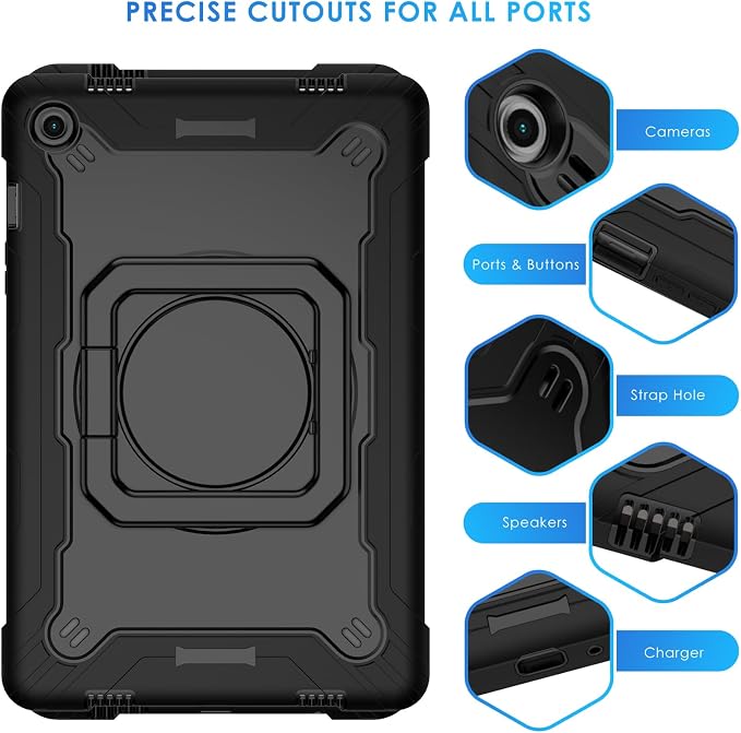 DETUOSI Galaxy Tab A9 Plus Case - Shockproof with 360 Stand &amp Strap Heavy Duty for SM-X210/X216/X218 Black