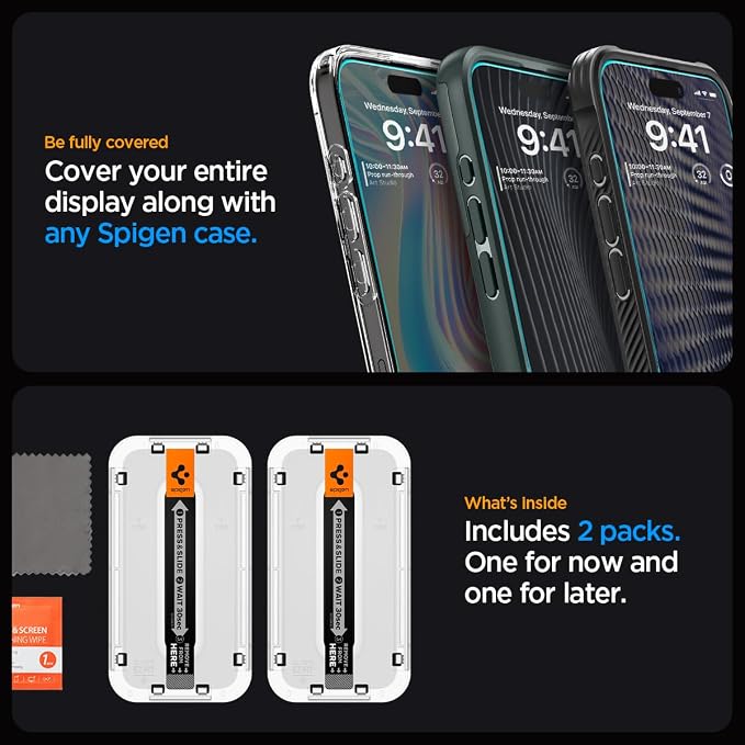 Spigen GlasTR EZ FIT Tempered Glass Screen Protector for iPhone 15 Pro | 9H Hardness Tempered Glass Easy Installation Kit Case-Friendly Crystal Clear Touch Responsive Oleophobic Coating