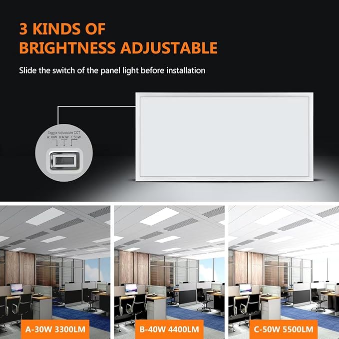 Mcacggo 30 Pack 2x4 LED Flat Panel Light 5000K-4000K-3000K & 0-10V Dimmable, 30W-40W-50W Switchable, Back-Lit Drop Ceiling Lights for Office, ETL Listed, 100-277V