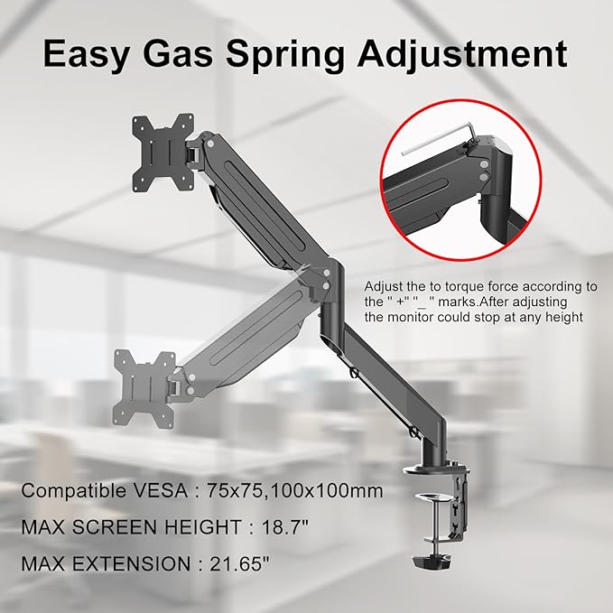Suptek Monitor Mount Gas Spring Monitor Arm Desk Mount Fully Adjustable Fits 17 20 22 23 24 26 27 32 35 inch Monitors Weight Capacity up to 24.25 lbs