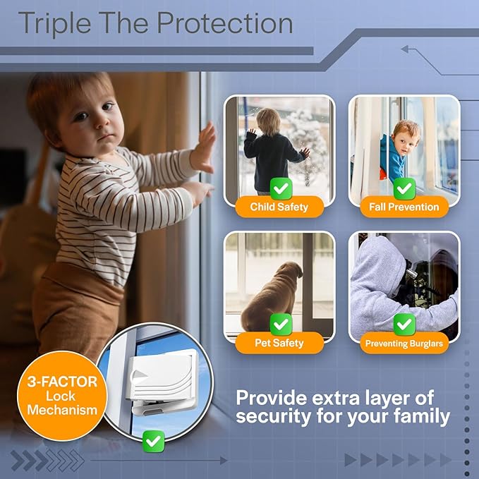 Todays Kids 4 Pack Sliding Door Locks - Child Proof Lock for Sliding Door, Easy to Install Sliding Window Lock - Strong Adhesive Sliding Door Security Lock, Versatile Window Locks & Sliding Door Lock