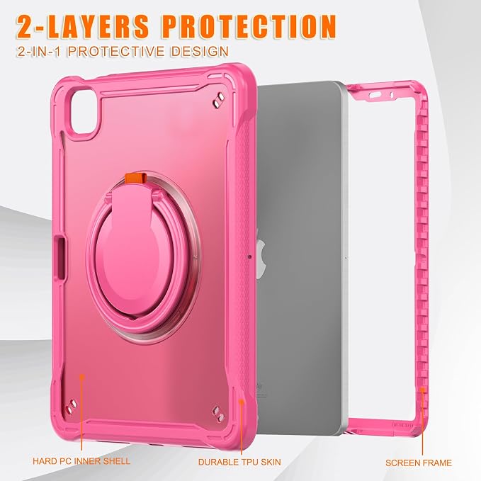 Batianda HaloCarry Case for iPad Pro 11 inch 2025 M5 2024 M4 Lavender Grey | Lightweight Dual-Layer Rugged Case with 360° Rotating Carry Ring Handle Stand and Pencil Holder Reinforced Corner Defen