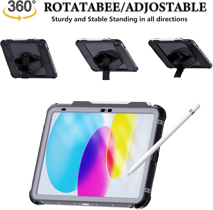 for iPad (A16) 11th Generation 2025 / 10th Generation 2022 Waterproof Case [Built-in Screen Protector] [IP68 Waterproof] [Military Drop Proof] Heavy Duty Shockproof Protective Cover Black