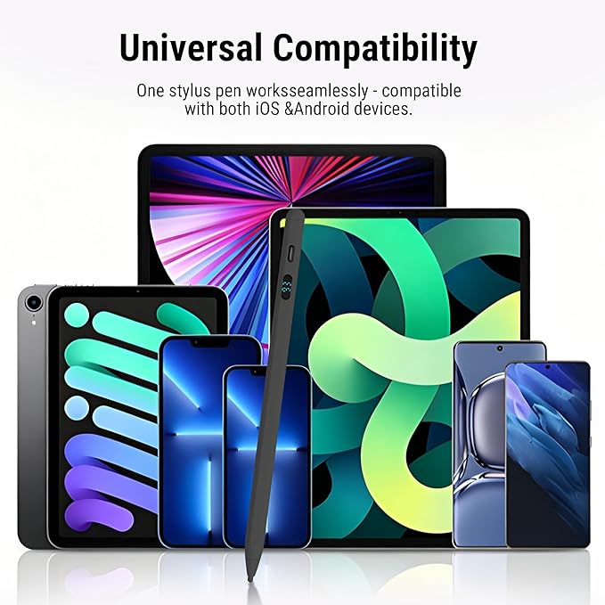 LED Battery Display Stylus Pen Dual Modes Fast Charge Universal Active Digital Pencil for iPad iPhone Samsung Android &lt2ms Low Latency Tilt Sensitivity for Drawing Note Taking No Bluetooth Styl