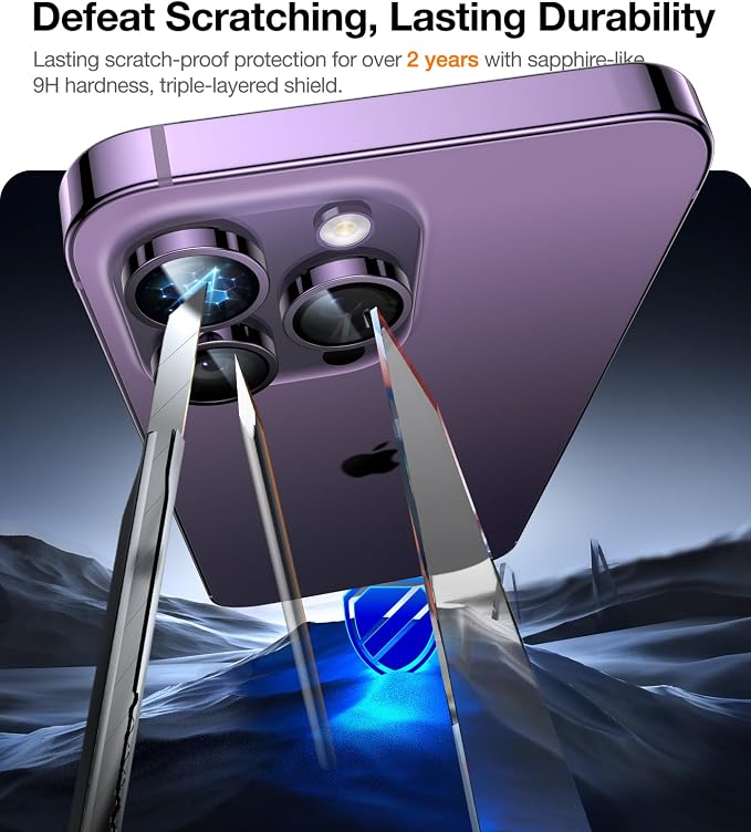 UltraGlass for iPhone 16 Pro Max/16 Pro Camera Lens Protector [NO.1 Military Grade Shatterproof] iPhone 16 Pro Max Camera Protector 16 Pro Lens Cover [Longest Durable] Easy Install Black Titanium