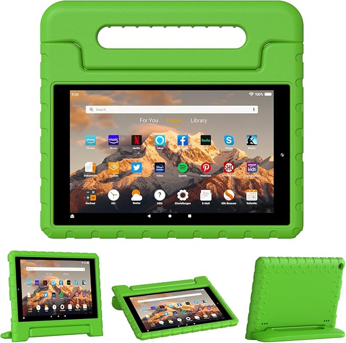 Kids Case for Amazon Fire HD 10 5/7/9 GenHandle Stand Green | Shockproof Lightweight designed for Amazon Fire hd 10 Tablet case Kids 5th/7th/9th Generation 2015/2017/2019 Released