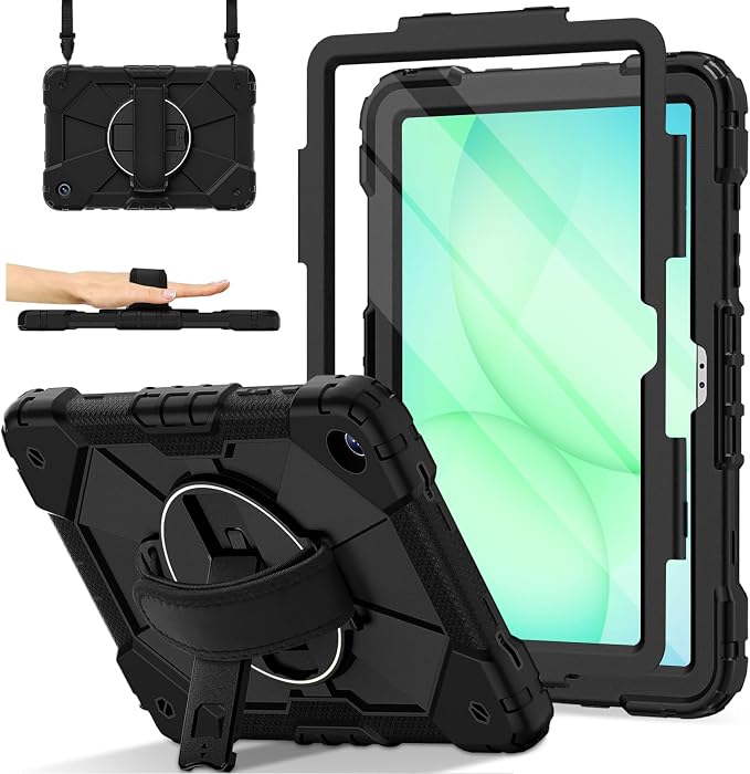 DreamerX for Samsung Galaxy Tab Active5 Pro 2025/Active 4 PRO/Active PRO 10.1 Case Heavy Duty Rugged Shockproof Drop Protection Cover with 360 Rotating Stand Handle Hand Strap Shoulder Strap Black
