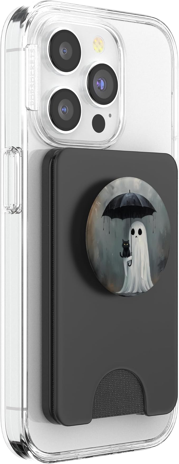 Ghost Holding Umbrella with Cat Halloween PopSockets Adhesive PopGrip