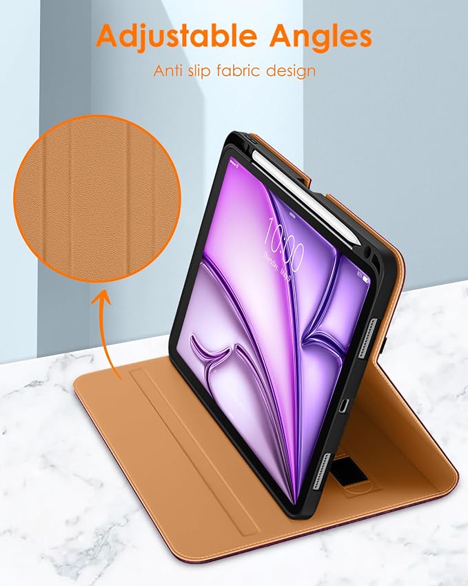 DTTO for iPad Air 11-inch Case M4/M3/M2 (2026/2025/2024) iPad Air 5th / 4th Generation (2022/2020) Premium Leather Business Folio Stand Cover with Pencil Holder - Auto Sleep/Wake Brown
