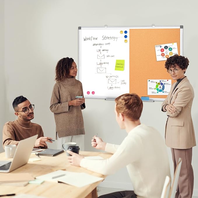 WALGLASS Combination Magnetic Whiteboard & Corkboard, 20"x30" Combo for School, Office & Home, Dry Erase Board with Removable Tray, Pins, Eraser, Markers & Magnets