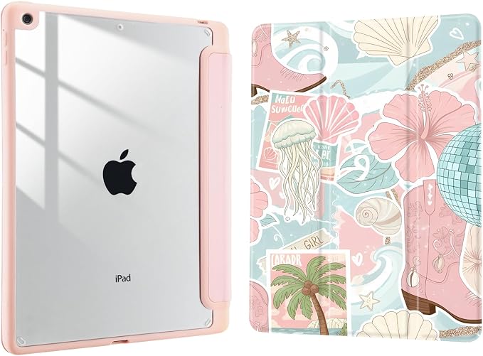 Joyland Brown Leopard Floral for iPad 6th/5th Generation 9.7 Inch 2018/2017Air 2/Air 1 CaseBuilt-in Pencil Holder with Shockproof Cover Transparent Back Shell Auto Wake/SleepBlack