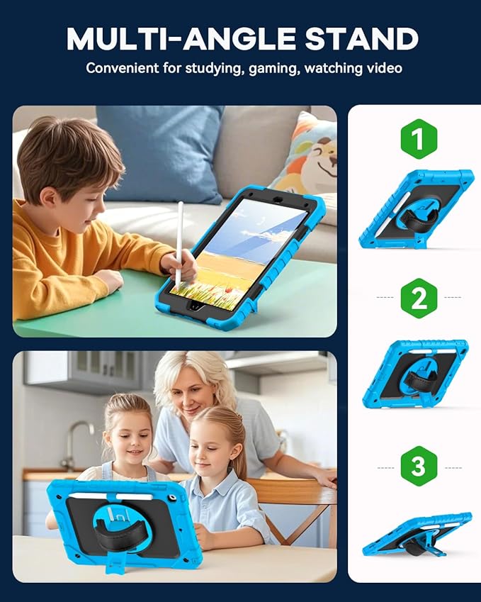 Cantis Case for iPad 9th/8th/7th Generation with Screen Protector, iPad 10.2 Case 2021/2020/2019 with 360 Degree Rotating Stand/Shoulder Strap/Pencil Holder, Blue