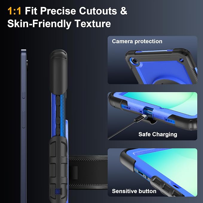 Case for Samsung Galaxy Tab A11+ Plus 11 Inch Ubearkk for Galaxy Tab A9+ Plus Case Full-Body Drop Protection Cover with Screen Protector 360° Rotating Stand and Hand/Shoulder StrapBrightblue