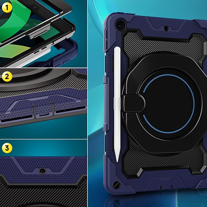 for iPad 9th 8th 7th Generation Case(iPad 10.2 inch) for Kids | 15ft Drop Protection Rugged with 360 Kickstand Handle Shoulder Strap，HD Screen Protector，Shockproof (2021/2020/2019 Release)
