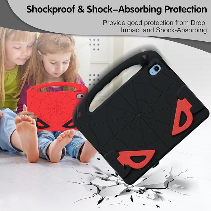 Kids Case for iPad A16 11th/ 10th Generation (2025/2022 Model) | iPad 11/ iPad 10 Full-Body Drop Protection cover with Screen Protector EVA Shockproof Handle Stand Black