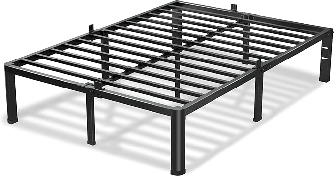 12 Inch California King Bed Frame, 3500Lbs Heavy Duty Metal Platform with Round Corner Legs Mattress Slide Stopper, Steel Slat Support No Box Spring Needed, Noise Free, Non-Slip, Easy Assembly
