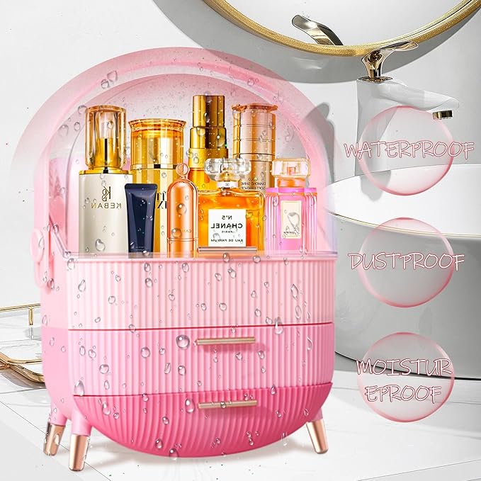 MASSY Egg Shape(Oval) Makeup Storage Box, Countertop Portable Vanity Cosmetics Organizer Preppy