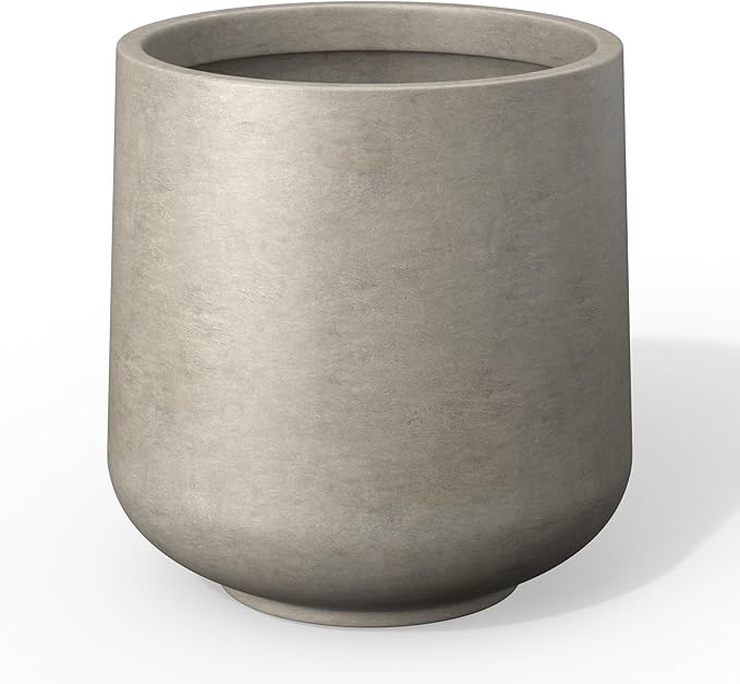 Kante 15.3" Dia Round Concrete Planter, Outdoor Indoor Large Plant Pots Containers with Drainage Hole and Rubber Plug for Home Garden Patio, Buff Concrete