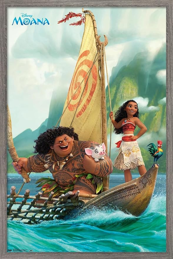 Disney Moana - Group Wall Poster, 34L" x 22.4W", Barnwood Framed Version