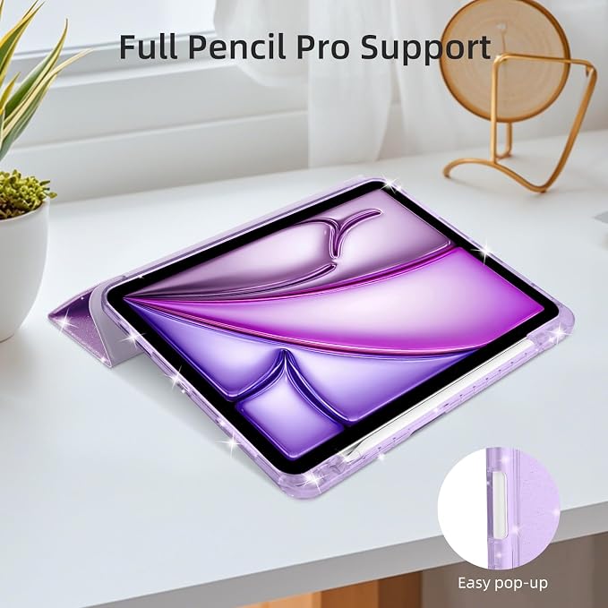 Case for iPad Air 13 Inch (M4/M3/M2 2026/2025/2024) &amp iPad Pro 12.9 6/5th Gen (2022/2021) Glittering Sparkly Cover with Shiny Clear Back Shell Trifold Stand Case with Pencil Holder Black