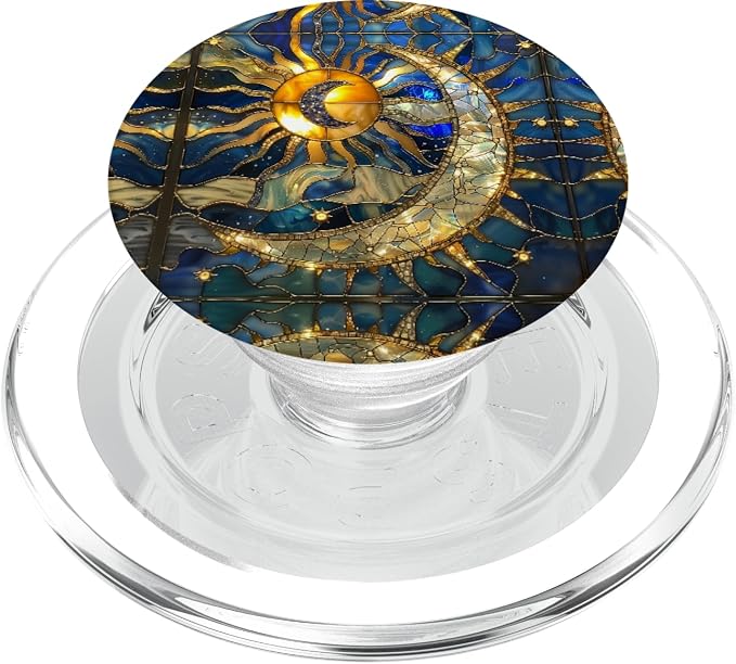 Celestial Sun Moon Star Stained Glass Effect Art Stain Glass PopSockets Adhesive PopGrip