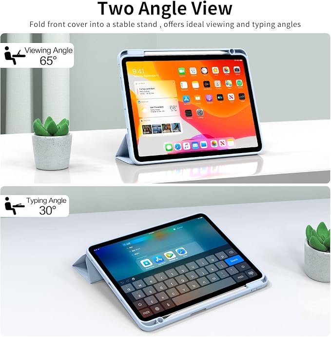 kenke Case for iPad Air 11-inch M4/M3/M2 (2026/2025/2024) iPad Air 5th/4th Generation (2022/2020) 10.9-inch Auto Sleep/Wake Slim Trifold Smart Cover with Pencil Holder Soft TPU Back Black