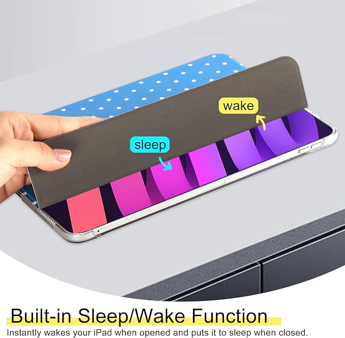for iPad Air 11-inch M4 2026 M3 2025 M2 2024 iPad Air 5th 2022 / 4th Gen 2020 10.9-inch Slim Foldable Stand Hard PC Translucent Back Shell Smart Cover - [Auto Wake/Sleep]-Black Polka dots