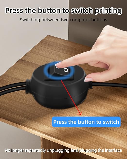 2 in 1 USB Printer Splitter Cable USB A Male to USB B Male Printer Cable with Toggle Switch for 2 Computers Share Scanner Printer.(2.5M/8.2FT)