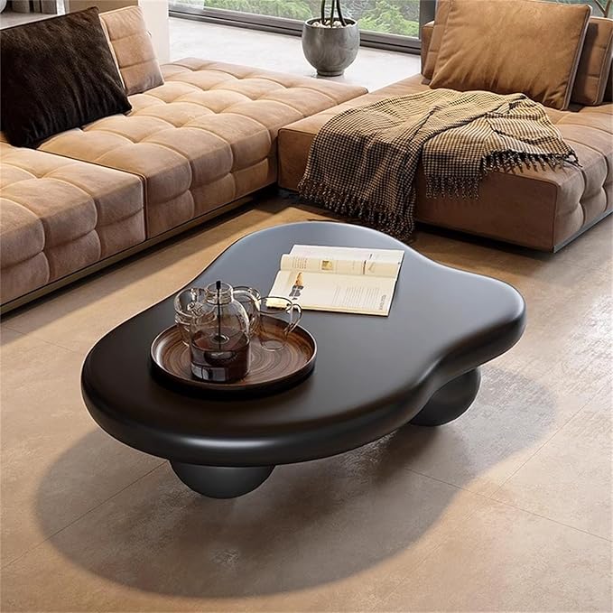 Cloud Coffee Table Modern Cute Coffee Tables Irregular Simple Tea/Center Table for Small Space End Table for Living Room, Home Office, Indoor (Irregular Shape Black 47" Wx35.4 Dx15.3 H)