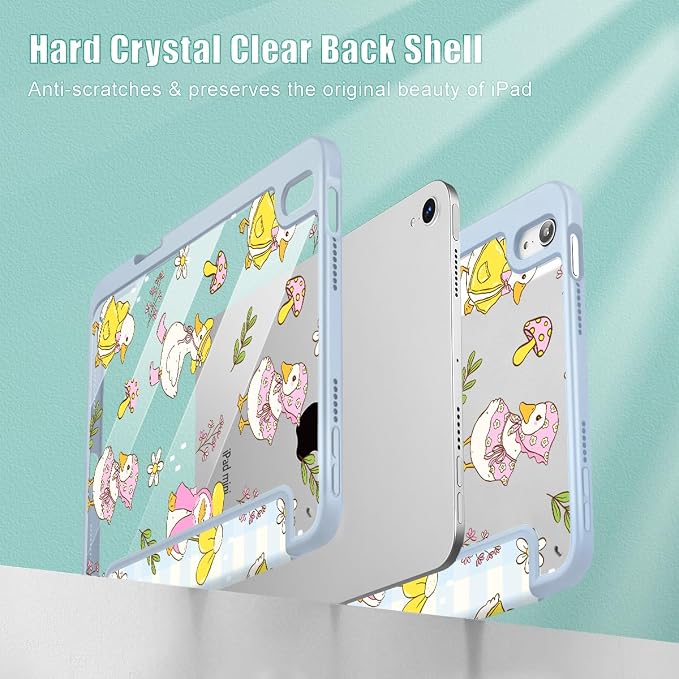 Case for iPad mini (A17 Pro 7th Generation) 2024/iPad Mini (6th Gen) 8.3 Inch with [Built-in Pencil Holder] Shockproof Cover with Clear Transparent Back Shell &amp Auto Wake/Sleep - Blue Bows