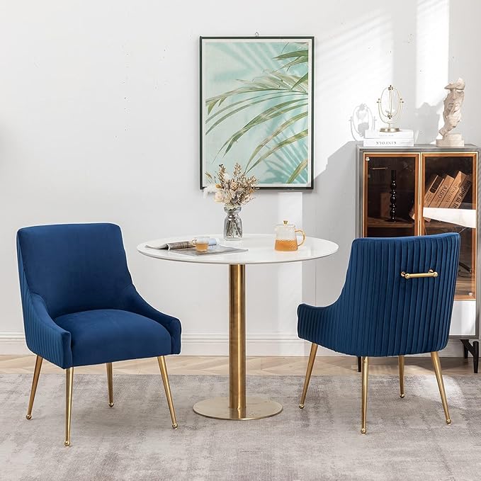 Dining Chairs, Accent Chairs Set of 6, Modern Upholstered Kitchen Dining Chairs with Gold Legs, Fabric Tufted Velvet Living Room Chairs for Reception Room Bedroom Kitchen(Navy Blue)