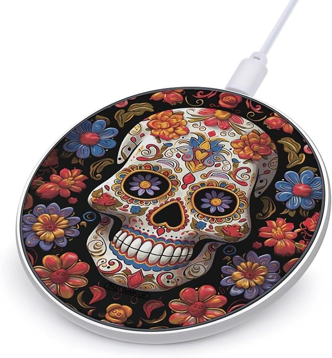 Sugar Skulls Wireless Charger Magnetic Phone Induction Charger 10w Fast Wireless Charging Station Compatible with iPhone 17 16 15 14 13 12 Pro Max Samsung Galaxy S25 S24 S23