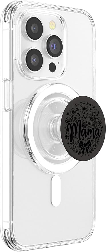 Black Gray Heart Mama Bow Minimalist Floral Wildflower Mama PopSockets PopWallet for MagSafe