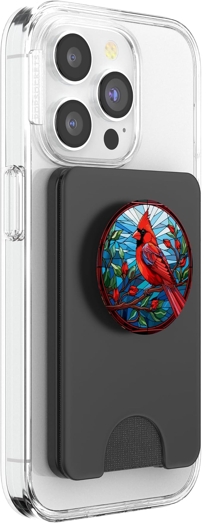 Stained Glass Red Cardinal Bird Christmas Cute Bird Lovers PopSockets Adhesive PopGrip