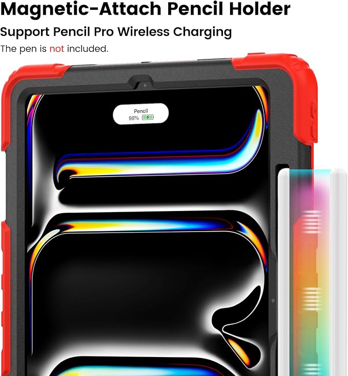 for iPad Pro 11 inch Protective Case M5 2025/M4 2024: Heavy Duty Shockproof Case with Pencil Holder - 360°Rotating Handle/Stand - Screen Protector - Shoulder Strap Black/Sky Blue