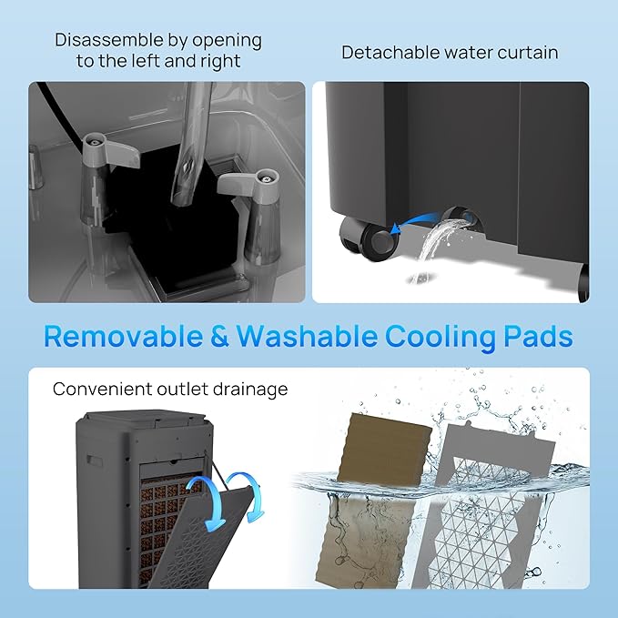 YEW 25" Evaporative Air Cooler,1500CFM Swamp Cooler Air Conditioner with 3.5 Gal Tank,Windowless Swamp Cooler with Remote,3 Speeds, 12H Timer,Fans that Blow Cold Air for Bedroom Indoor Office