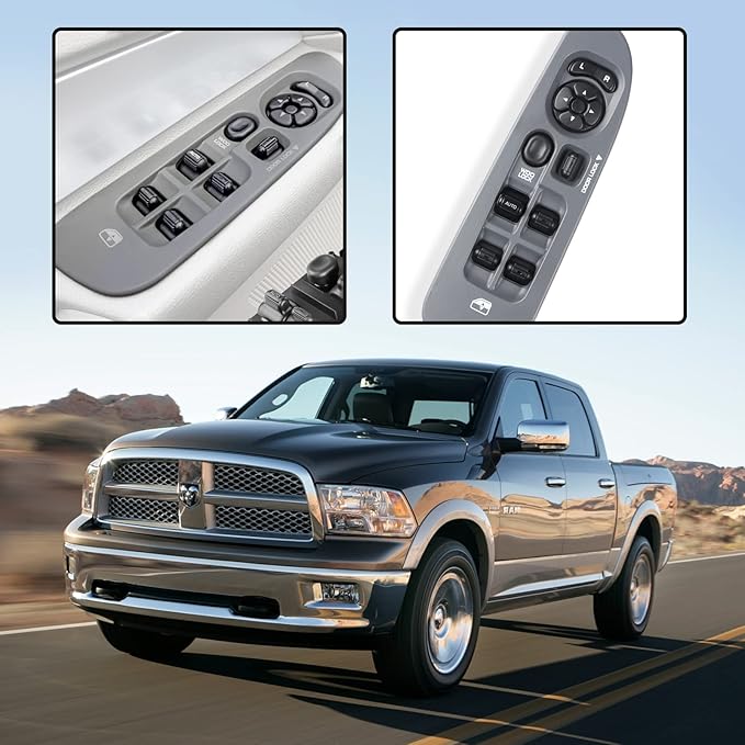 Master Power Window Switch and Bezel 56049805AB for 2002-2009 Dodge Ram 1500 2500 3500, 2001-2004 Dodge Dakota, 2001-2003 Dodge Durango,2005-2009 Dodge Sprinter 2500 3500 (Gray)