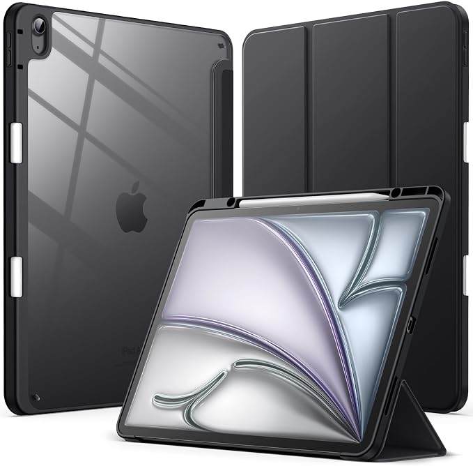 JETech Case for iPad Air 13-Inch M4/M3/M2 (2026/2025/2024) with Pencil Holder Clear Transparent Back Shell Slim Stand Shockproof Tablet Cover Auto Wake/Sleep (Black)