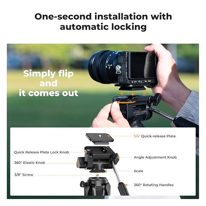 K&F CONCEPT Camera Tripod, 75" Lightweight Portable Travel Outdoor DSLR Tripods for Camera Phone Video Recording Tripod Stand, Cellphone Clip for Smartphone Live Streaming Vlog, Dark Grey