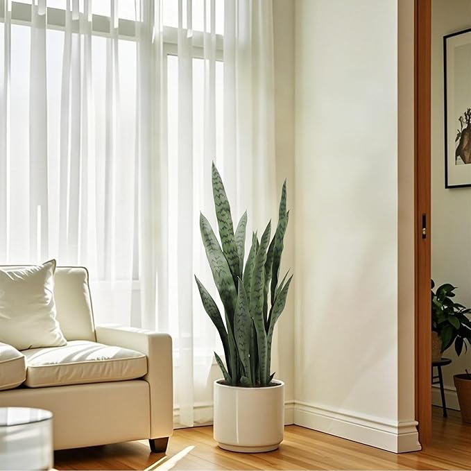 Solution4Patio 3ft Artificial Sansevieria Trifasciata Prain, Tropical Faux Snake Plant, Fake Mother in Law Tongue Plants, Greenery Realistic Houseplant for Home Office Corner Outdoor/Indoor Decor