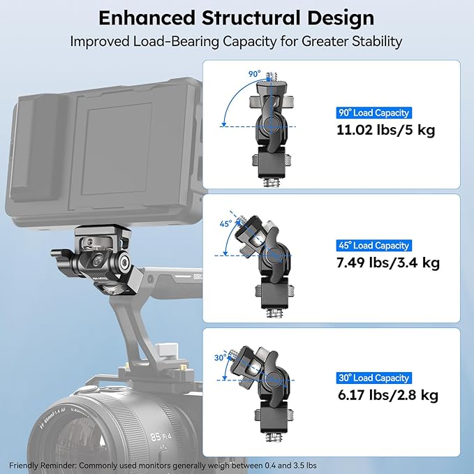 Sirui Camera Monitor Mount with 3/8” Retractable Locating Pins Mounting Base, Swivel and Tilt Adjustable Field Monitor Holder with Anti-Twist Pin for 5" and 7" Monitors, AM-MT02