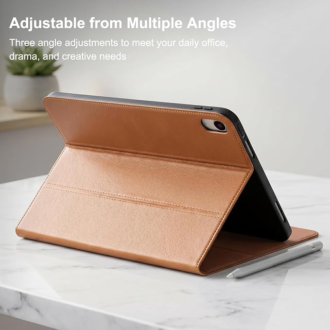 Leather Case for iPad A16 11th 11 2025 and iPad 10th 10.9 2022 | Genuine Full Grain Leather Folio CoverSmart Protective ShellShockproof &amp Drop-ProofAuto Wake/Sleep.Dark Brown