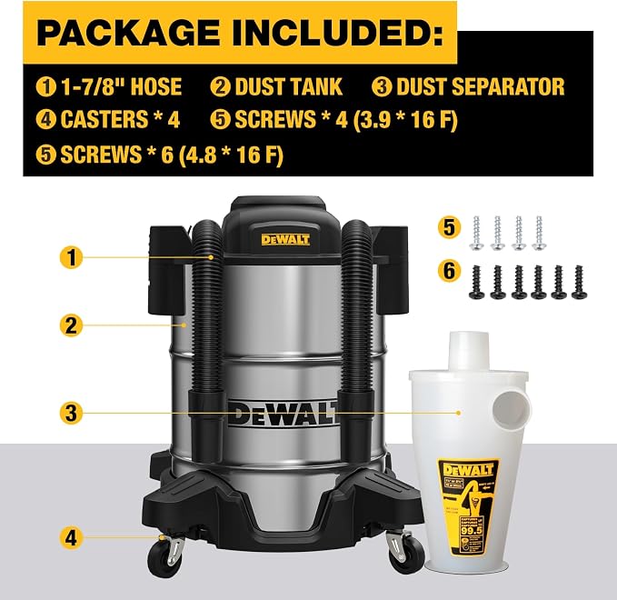 Dewalt Dust Separator with 10 Gal Stainless Steel Tank, 99.5% Efficiency