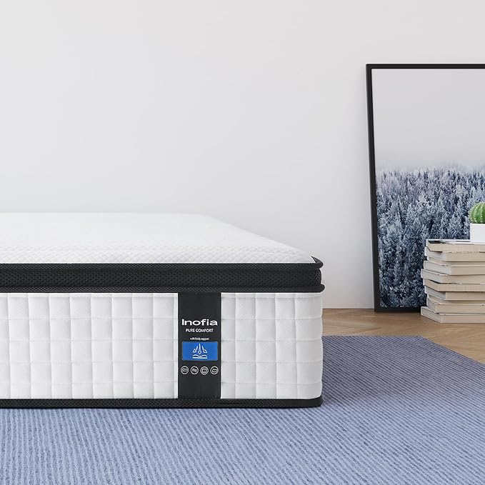 Inofia Queen Size Mattress, 14 inch Hybrid Queen Mattress in A Box,Ultra Comfort Memory Foam Layer, Medium Feels, Cooling Breathable Cover,Low Motion Transfer Supports for Any Sleep Position