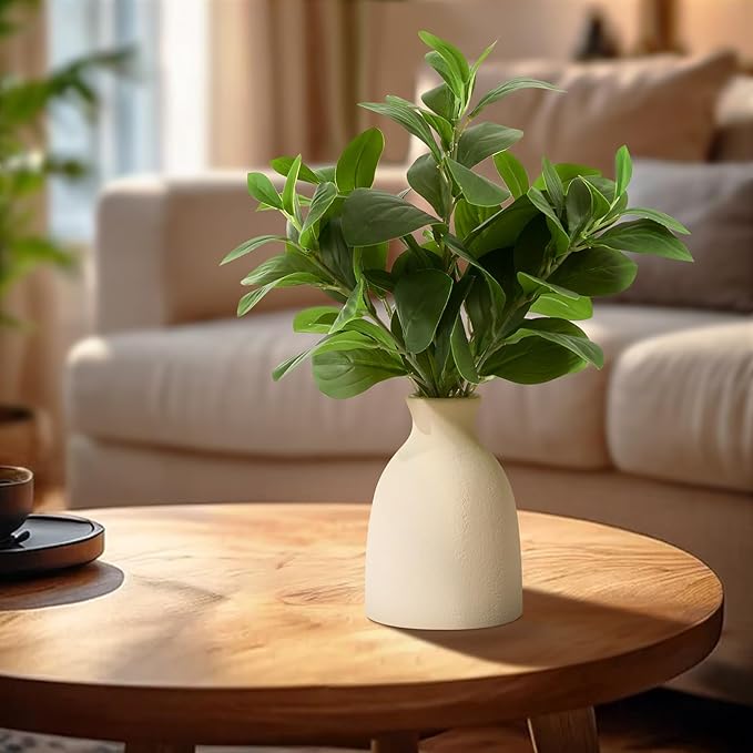 16" Artificial Eucalyptus Stems Potted Plant Indoor Fake Plants - Realistic Greenery with Vase, Small Artificial Office Desk Plants in Pots for Home Decor Weddings Centerpieces
