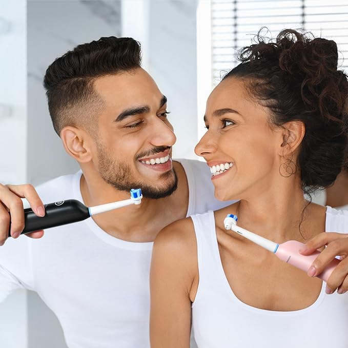 Bitvae Rotating Electric Toothbrush 2 Packs for Adults with Pressure Sensor, Gifts for Men/Women, 5 Modes Rechargeable Power Toothbrush with 8 Brush Heads, Black & Pink, R2