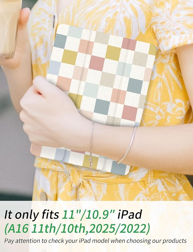 Case for iPad 9th/ 8th/ 7th Generation Case 10.2&amp10.5 Inch (2021/2020/2019 Release) Slim Lightweight Soft Trifold Back Cover with Pencil Holder &amp Auto Sleep/Wake CoverBeige Checkered