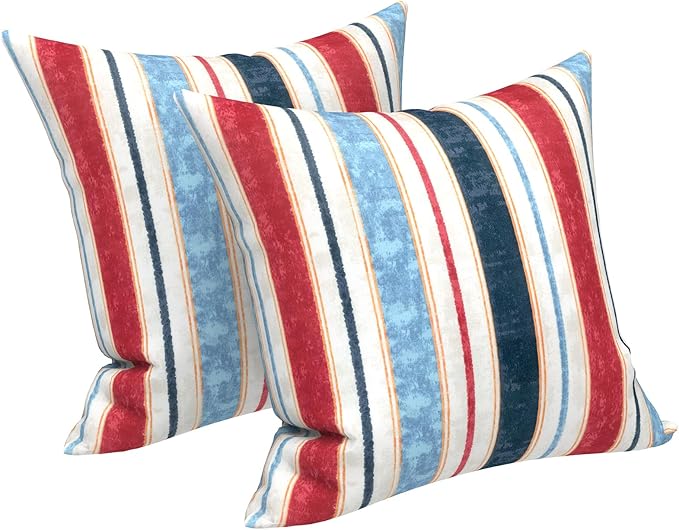 LVTXIII Outdoor Throw Pillows, Decorative Throw Pillows with Inserts, 16"x16" Square Pillows for Bed, Couch, Sofa and Patio Furniture, Set of 2, Stripe Red Blue